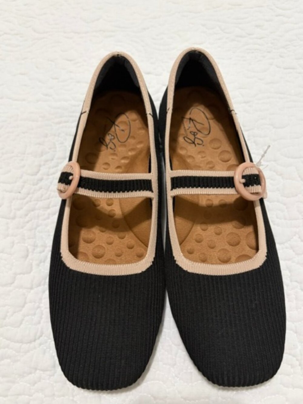 NWOT Ros Hommerson ballet Naomi Knit Mary Jane Black/Taupe Flats, 8.5 Narrow